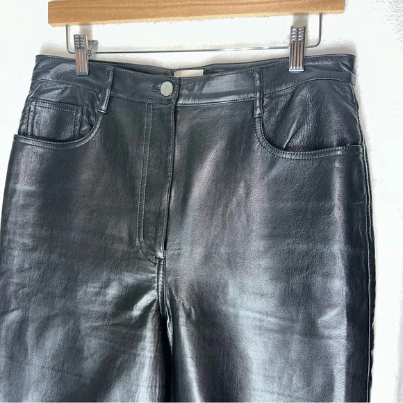 Aritzia Wilfred Melina Black Vegan Faux Leather Straight Pants 10 High‎ Waisted - Picture 9 of 16